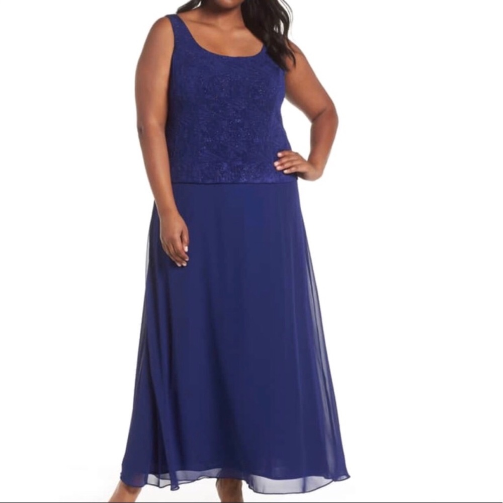 Lace and chiffon gown with jacket